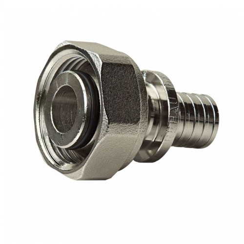 Соединитель латунный Дн 20-3/4" никелированный для PE-X труб под евроконус с накидной гайкой RAUTITAN Rehau в Новосибирске