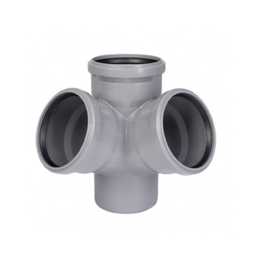 Крестовина PP-H двухплоскостная серая Дн 110-110-50 б/нап в/к VALFEX в Новосибирске