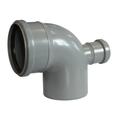 Отвод канализационный PP-H с выходом фронтально-тыльный серый Дн 110-50 87гр б/нап в/к VALFEX в Новосибирске