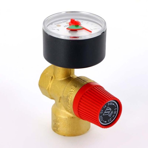 Клапан предохранительный латунный пружинный с манометром с внутренней резьбой SVM30 Watts 15 мм 1/2" в Новосибирске