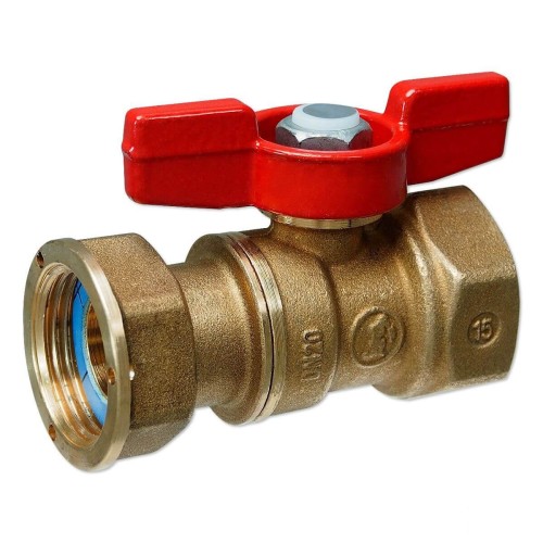 Кран запорный латунный стандартнопроходной для счетчиков с ручкой-бабочкой ВР-накидная гайка Ру 42 R251P Giacomini 20 мм 3/4" в Новосибирске