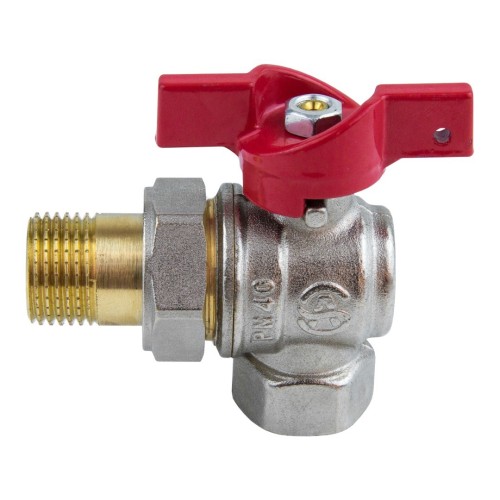 Кран запорный латунный угловой полнопроходной с ручкой-бабочкой ВР-НР-накидная гайка Ру 25 BV.533 MVI 15 мм 1/2" в Новосибирске