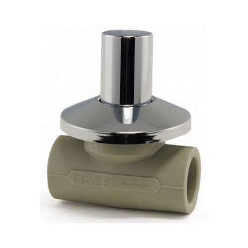 Кран полипропиленовый PP-R запорный прямой стандартнопроходной с внутренней пайкой серый ручка-вентиль Ру 10 Wavin Ekoplastik 25 мм ГОСТ 32415-2013 в Новосибирске