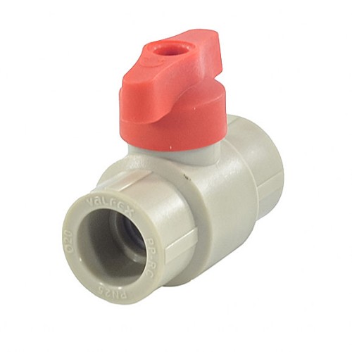 Кран полипропиленовый PP-R запорный прямой стандартнопроходной с внутренней пайкой серый ручка-бабочка Ру 25 VALFEX 25 мм ГОСТ 32415-2013 в Новосибирске