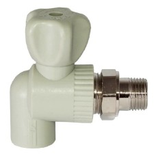 Кран полипропиленовый PP-R запорный угловой стандартнопроходной НР серый ручка-вентиль для радиатора Ру 10 Pro Aqua 25 мм 3/4" ГОСТ 32415-2013