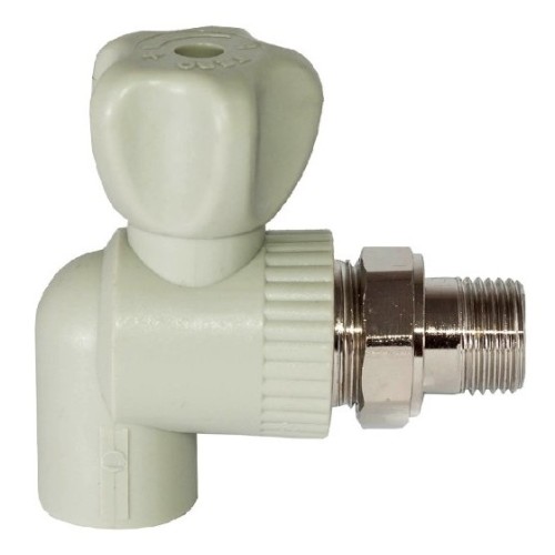 Кран полипропиленовый PP-R запорный угловой стандартнопроходной НР серый для радиатора Ру 25 VALFEX 20 мм 1/2" ГОСТ 32415-2013 в Новосибирске