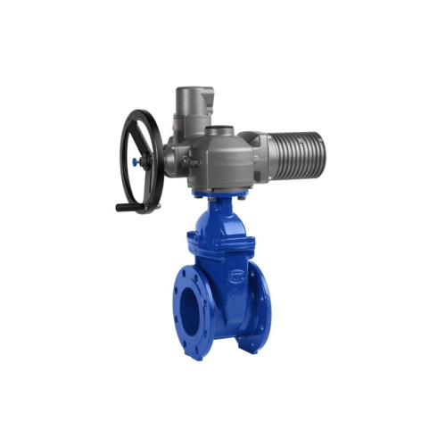 Задвижка чугунная фланцевая с электроприводом AUMA SA16.2 380В и обрезиненным клином KR12 500 мм в Новосибирске