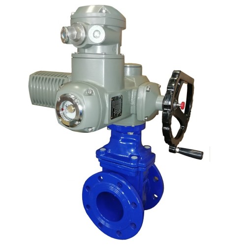 Задвижка чугунная фланцевая с электроприводом AUMA SA14.6 380В и обрезиненным клином KR12 300 мм в Новосибирске